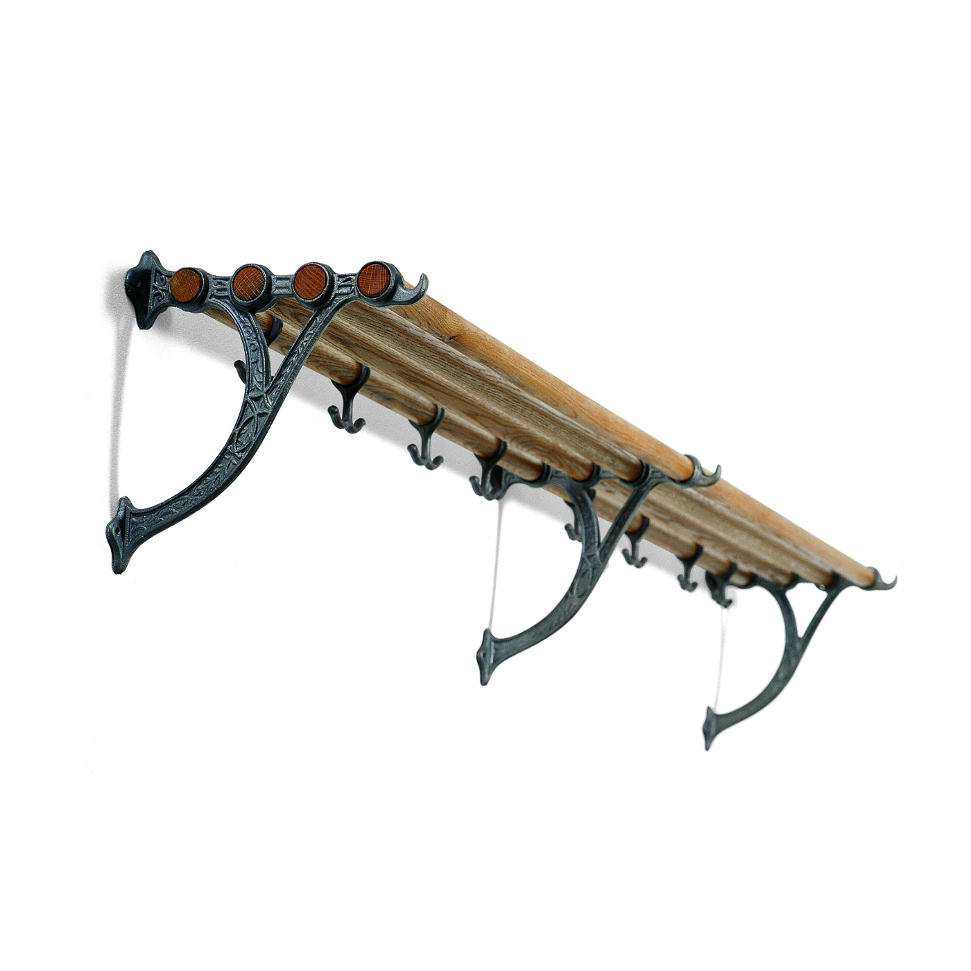 HAT SHELF WITH CAST IRON BRACKETS BLACK/STAINED BROWN 160 CM