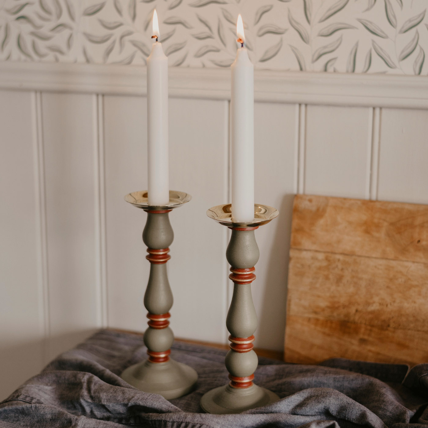 CANDLE HOLDERS LOVISA TURN OF THE CENTURY PAIR GREEN CARLSHAGA