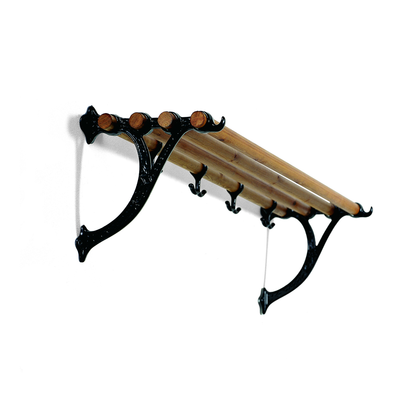 HAT SHELF IN TURN OF THE CENTURY STYLE WITH CAST IRON BRACKETS STAINED BROWN 120 CM